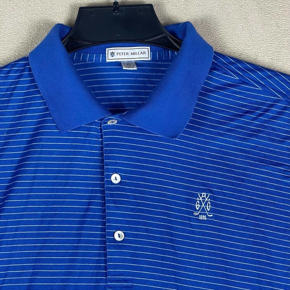 Peter Millar Mens XL Polo Golf Shirt Blue Striped Regular Fit Slit Hem - Picture 2 of 9